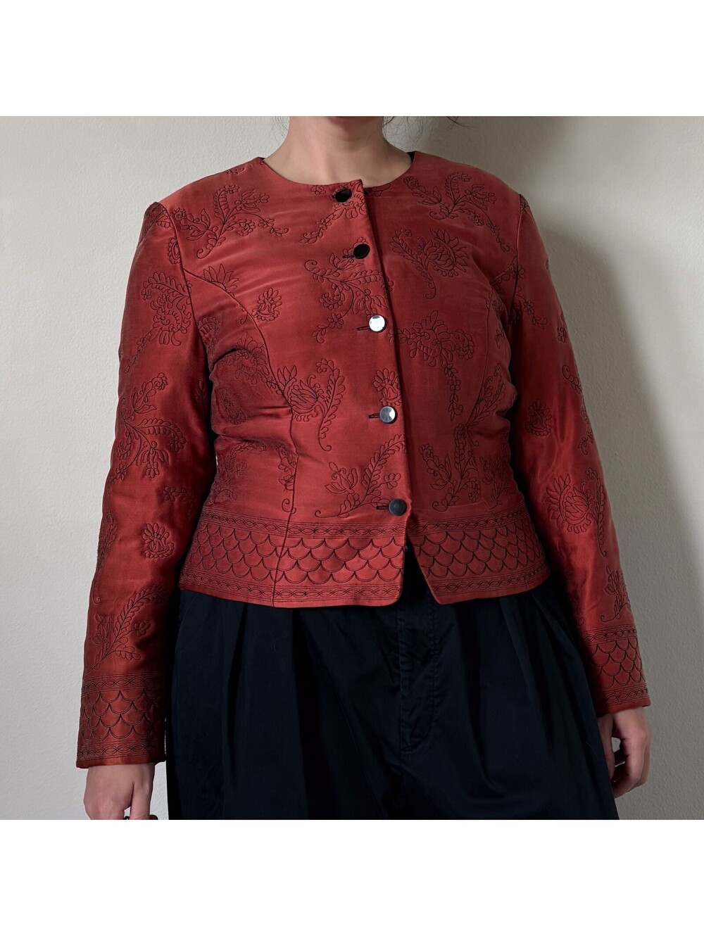 Silk Top Jacket Blazer Beaded Embroidered Size 12
